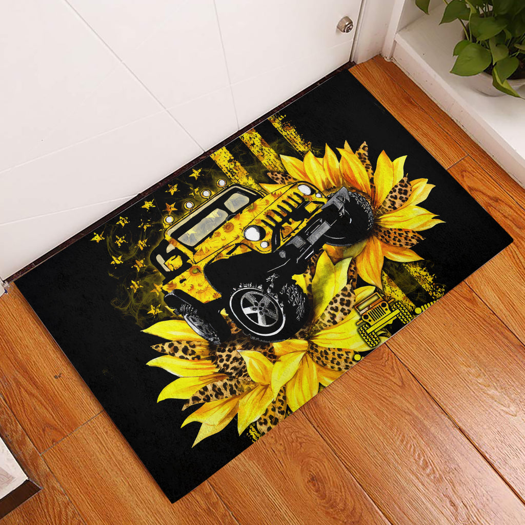 Sunflower Jeep Rubber Doormat American Flag Sunflower Jeep