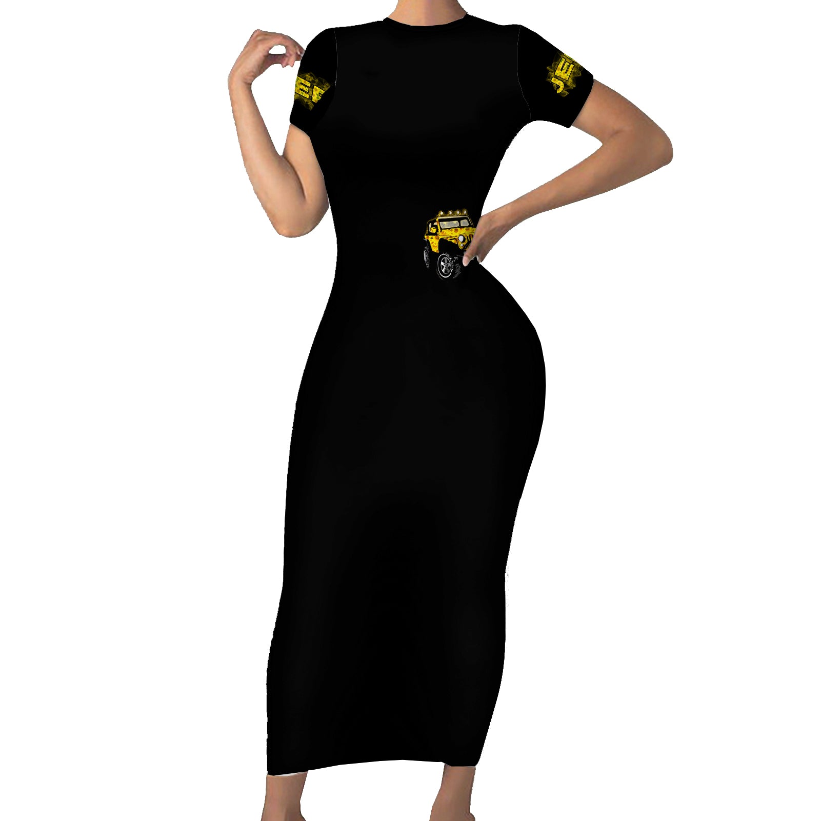 Sunflower Jeep Short Sleeve Bodycon Dress American Flag Sunflower Jeep