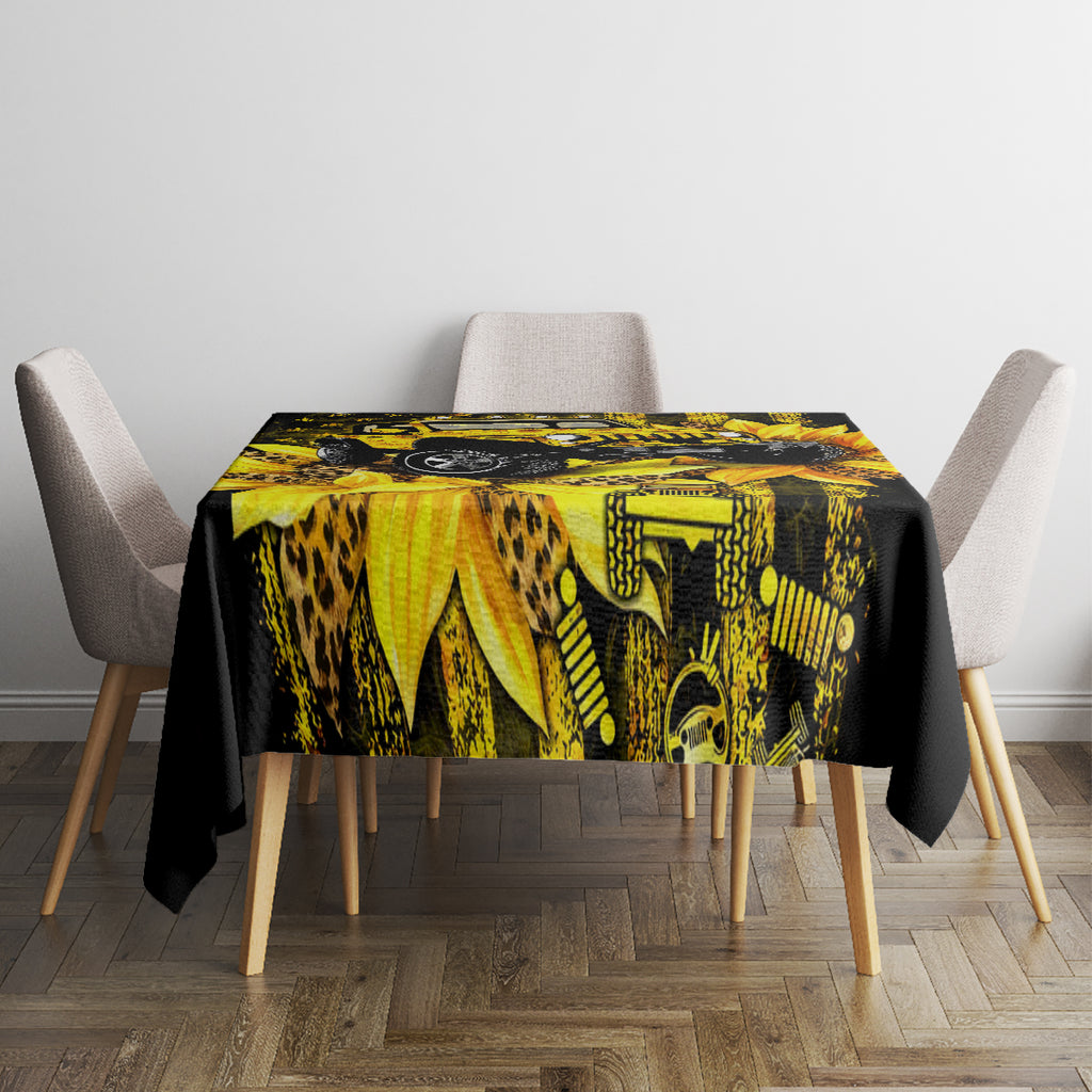 Sunflower Jeep Tablecloth American Flag Sunflower Jeep