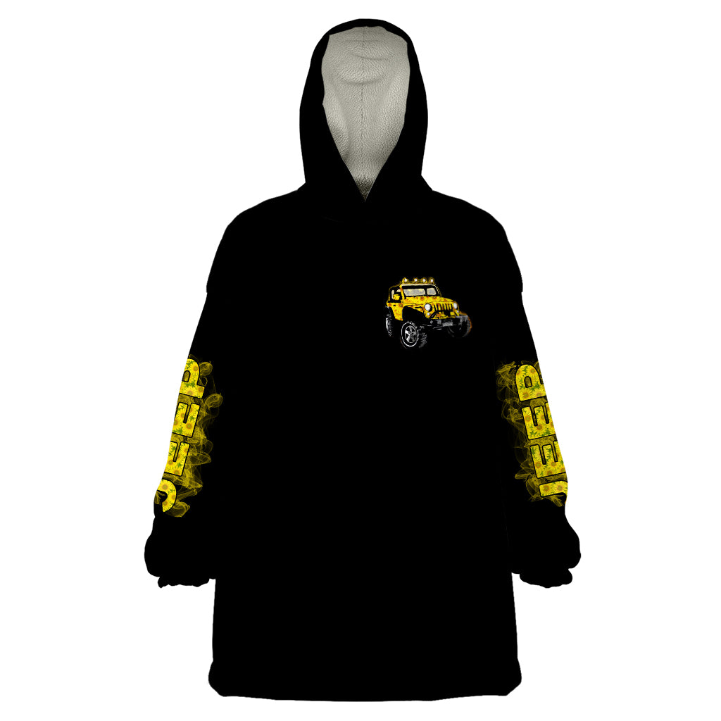 Sunflower Jeep Wearable Blanket Hoodie American Flag Sunflower Jeep