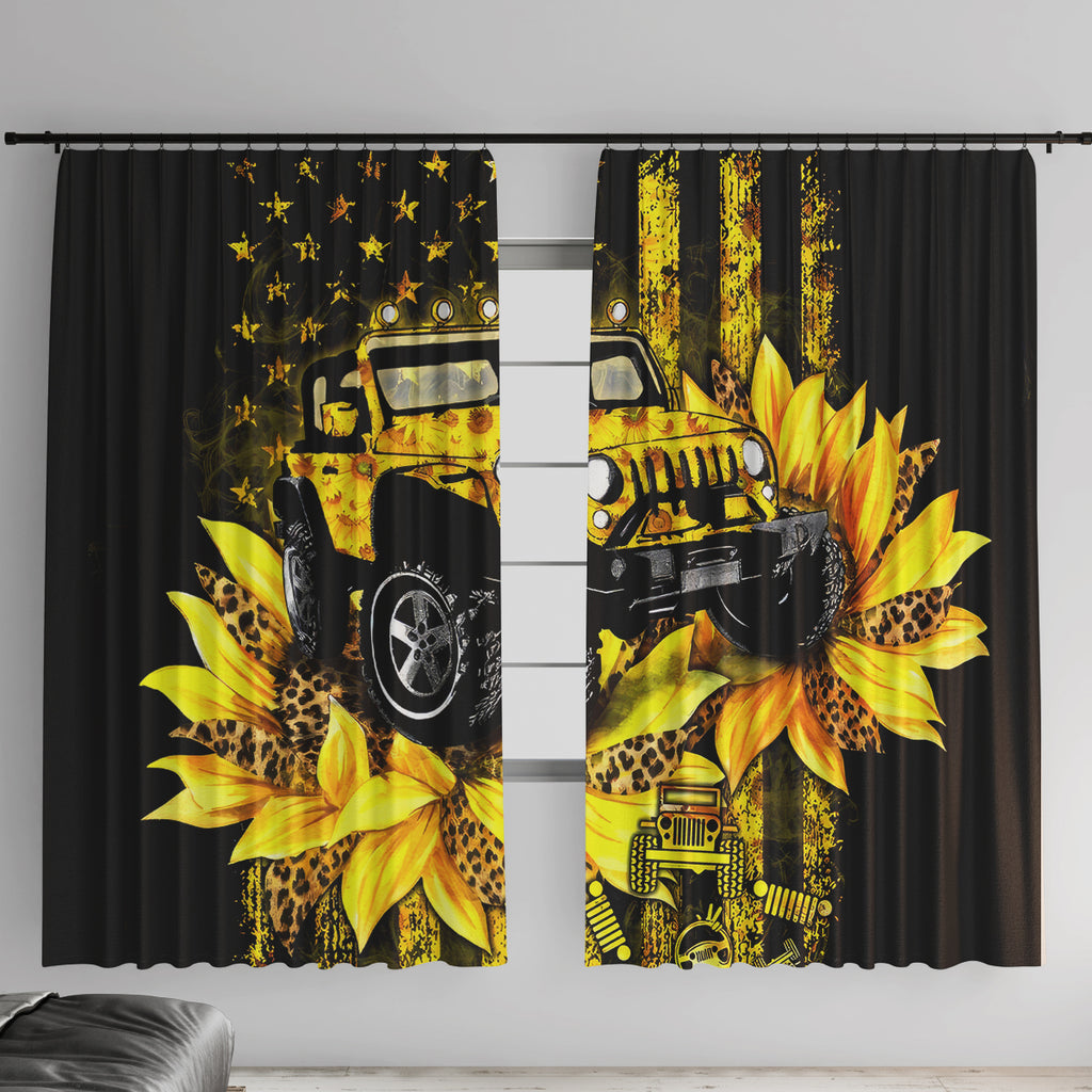 Sunflower Jeep Window Curtain American Flag Sunflower Jeep
