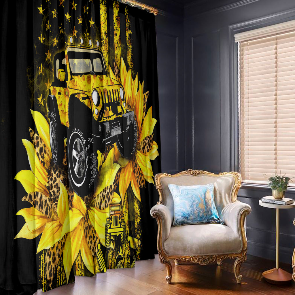 Sunflower Jeep Window Curtain American Flag Sunflower Jeep