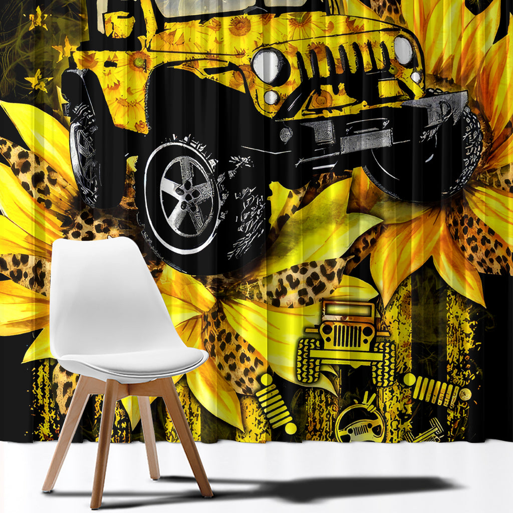 Sunflower Jeep Window Curtain American Flag Sunflower Jeep