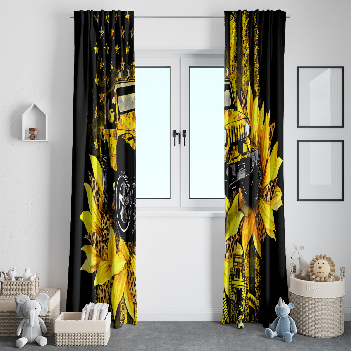 Sunflower Jeep Window Curtain American Flag Sunflower Jeep