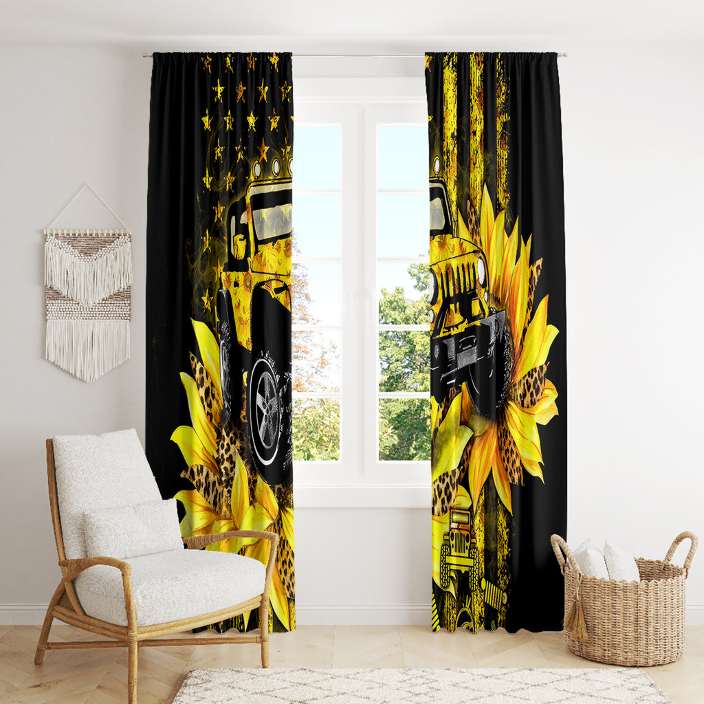 Sunflower Jeep Window Curtain American Flag Sunflower Jeep