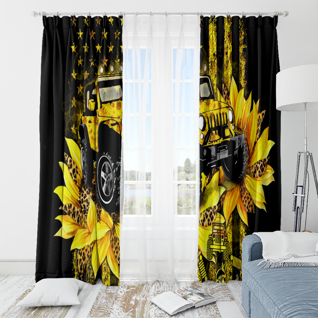 Sunflower Jeep Window Curtain American Flag Sunflower Jeep