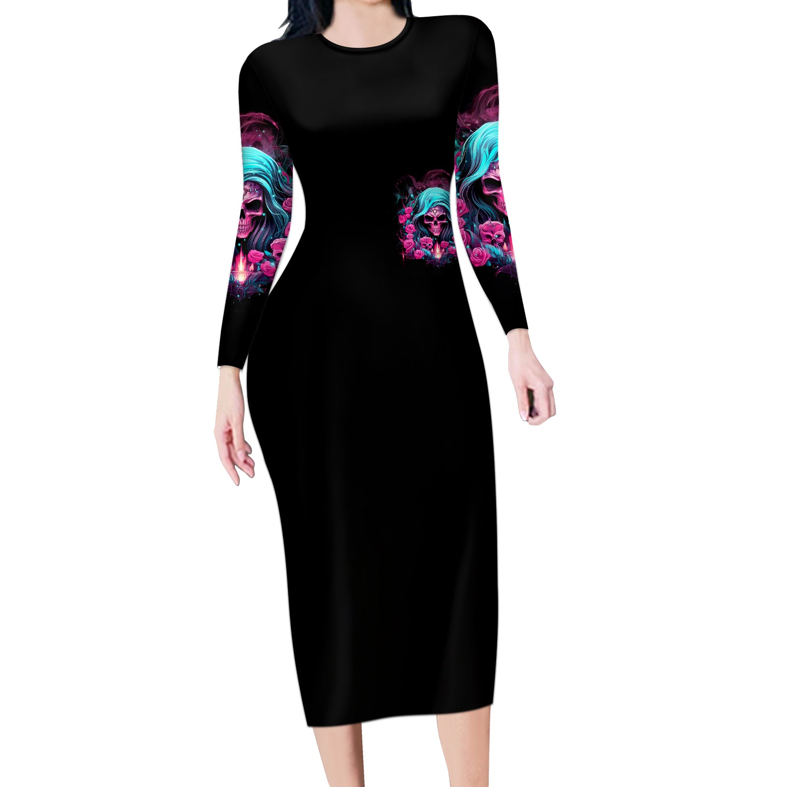 Lady Skull Long Sleeve Bodycon Dress The Good Girl In Me Got Tired Of The Bullshit