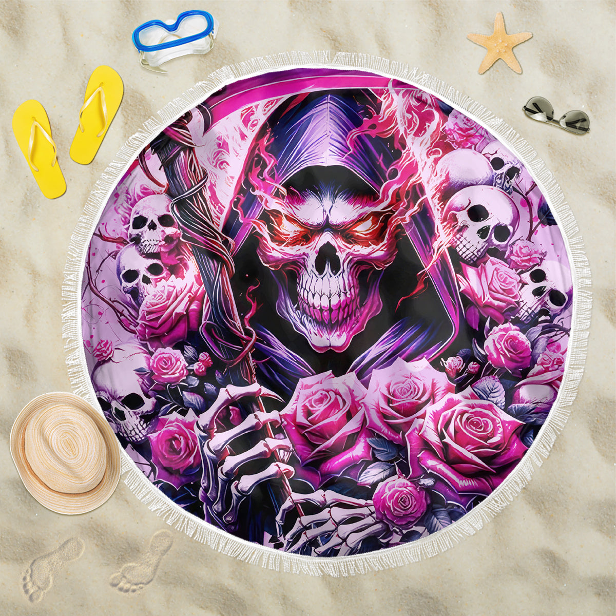Reaper Skull Beach Blanket Warning This Tattooed Girl Doesn't Play Well With Stupid People