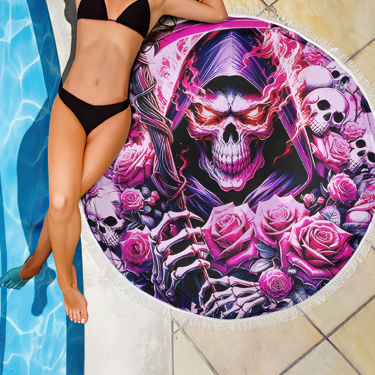 Reaper Skull Beach Blanket Warning This Tattooed Girl Doesn't Play Well With Stupid People