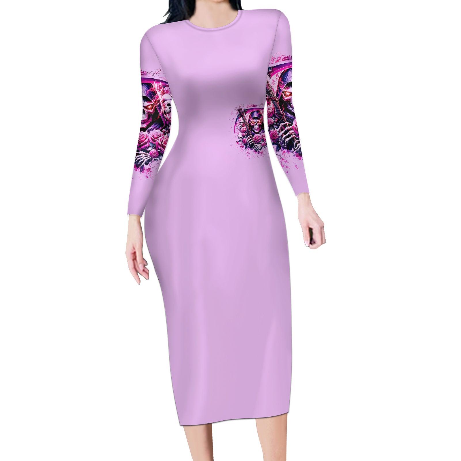 Reaper Skull Long Sleeve Bodycon Dress Warning This Tattooed Girl Doesn't Play Well With Stupid People