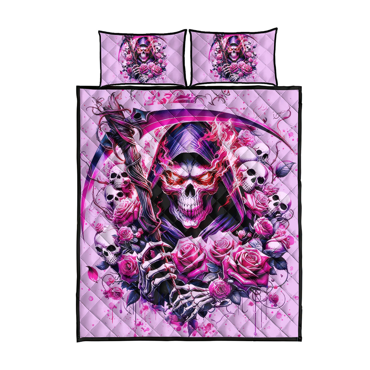 Reaper Skull Quilt Bed Set Warning This Tattooed Girl Doesn't Play Well With Stupid People