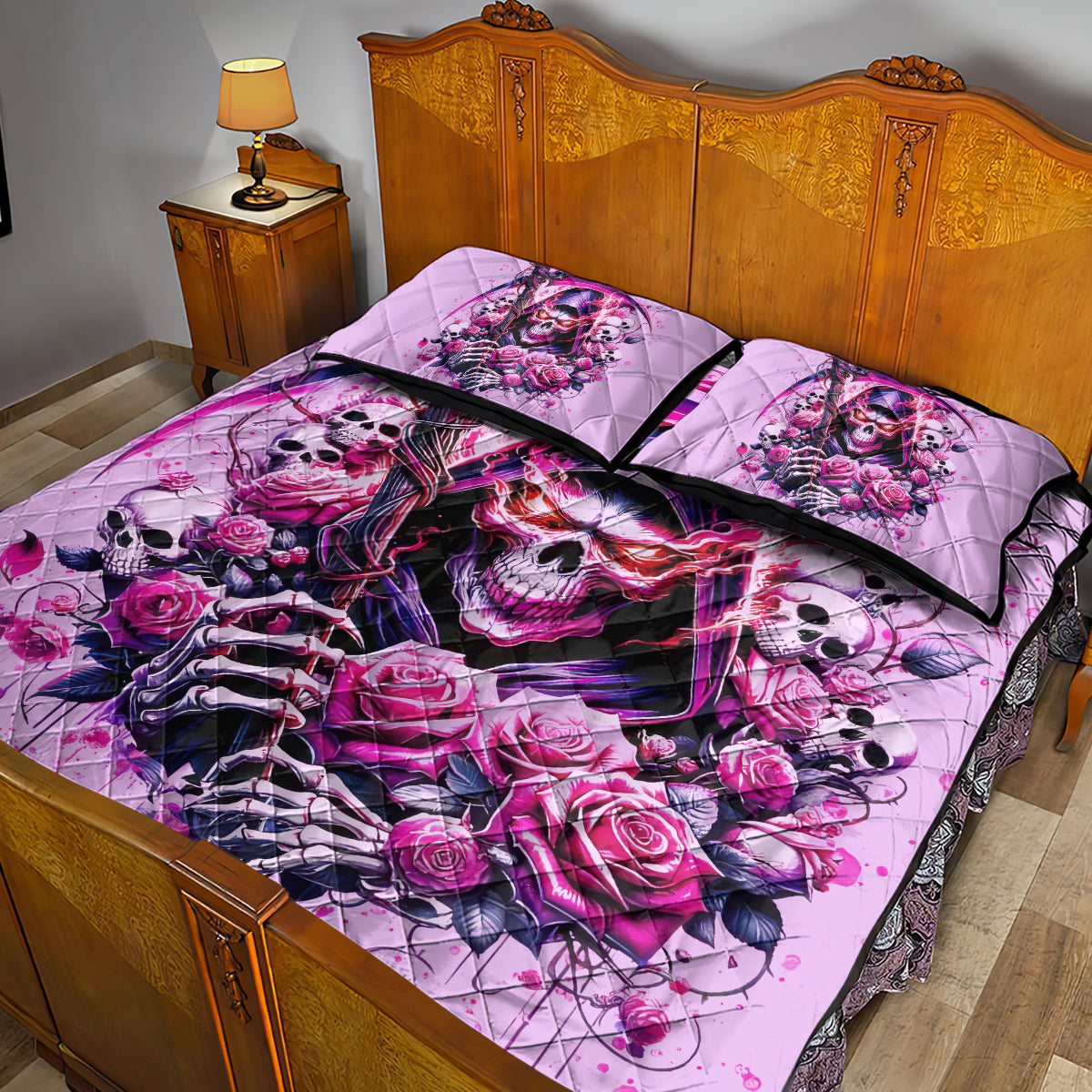 Reaper Skull Quilt Bed Set Warning This Tattooed Girl Doesn't Play Well With Stupid People