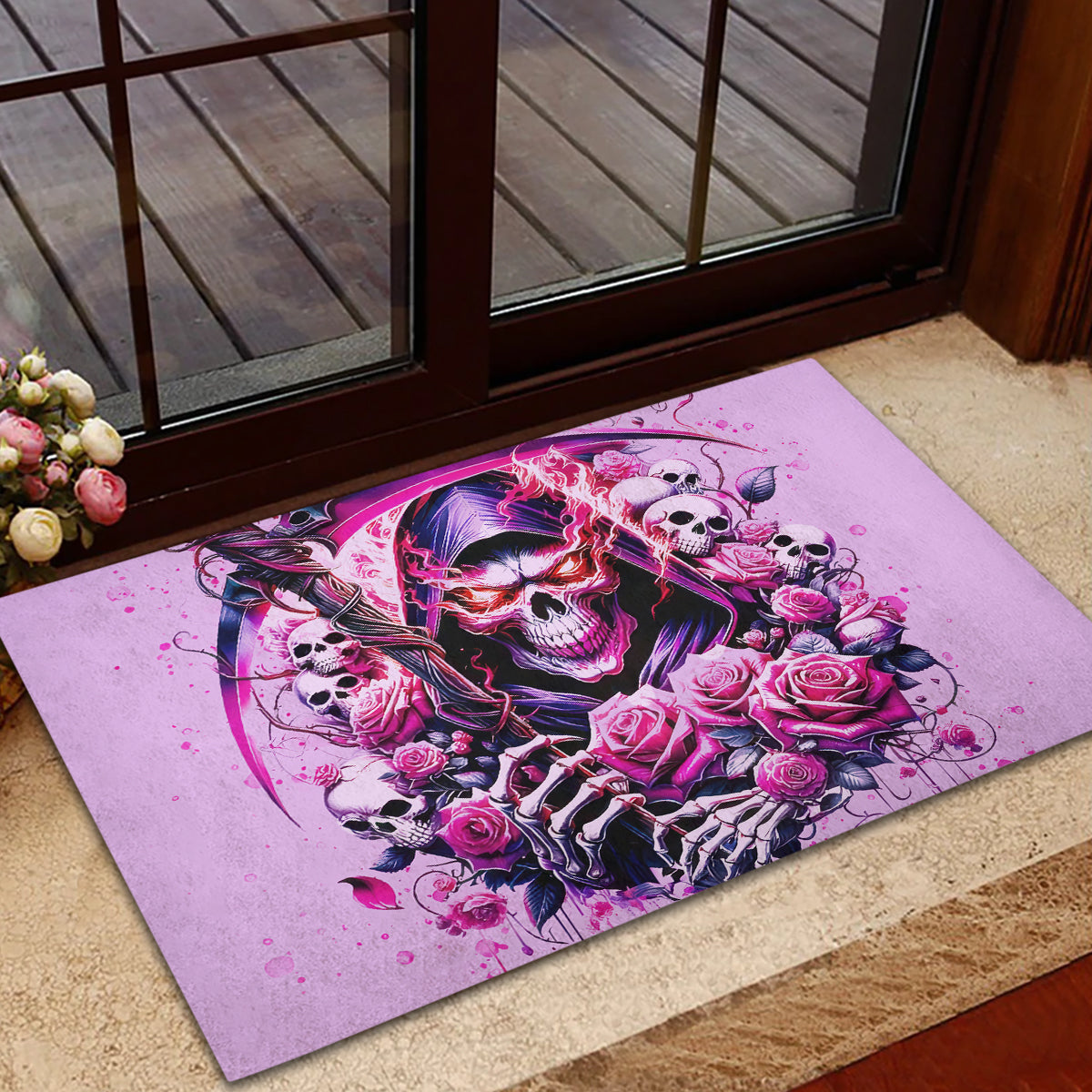 Reaper Skull Rubber Doormat Warning This Tattooed Girl Doesn't Play Well With Stupid People