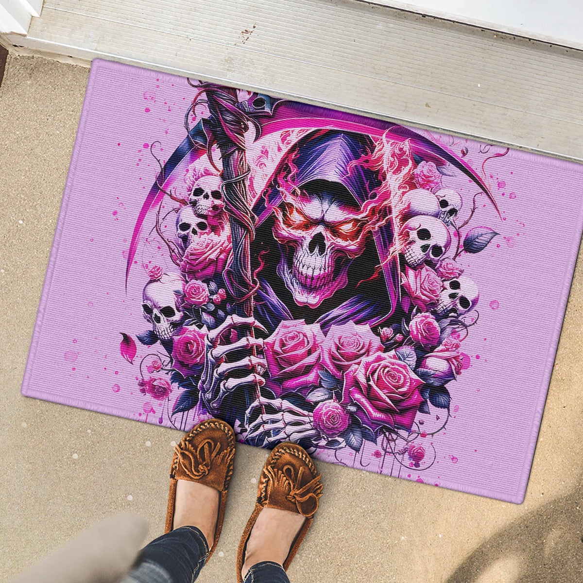 Reaper Skull Rubber Doormat Warning This Tattooed Girl Doesn't Play Well With Stupid People