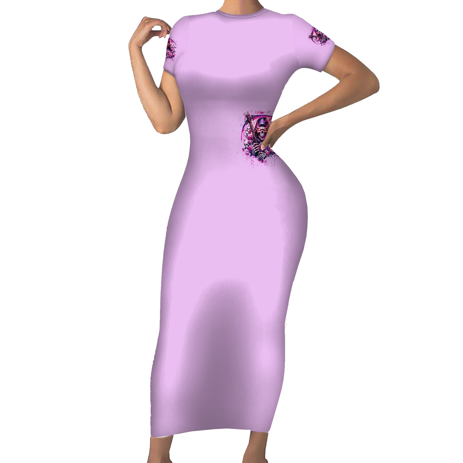 Reaper Skull Short Sleeve Bodycon Dress Warning This Tattooed Girl Doesn't Play Well With Stupid People