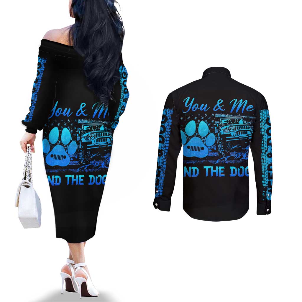 Jeep Life Couples Matching Off The Shoulder Long Sleeve Dress and Long Sleeve Button Shirt You & Me And The Dogs DT01