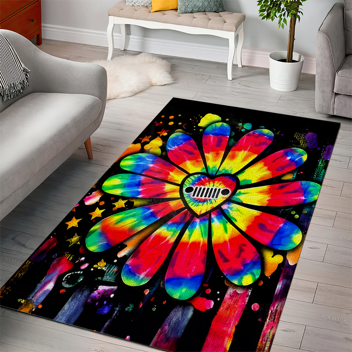 Hippie Jeep Area Rug Daisy Jeep Girl