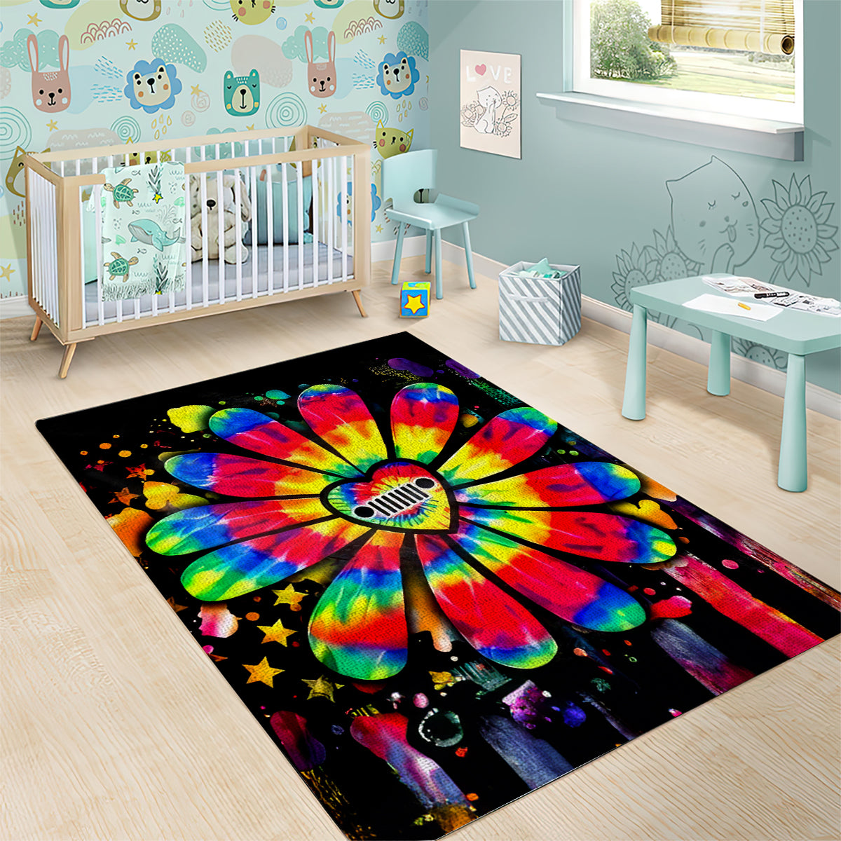 Hippie Jeep Area Rug Daisy Jeep Girl
