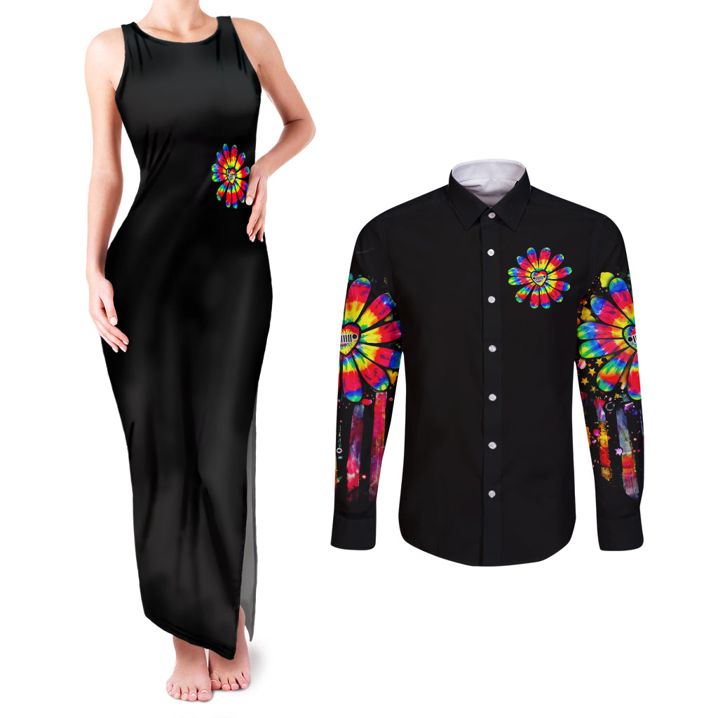 Hippie Jeep Couples Matching Tank Maxi Dress and Long Sleeve Button Shirt Daisy Jeep Girl