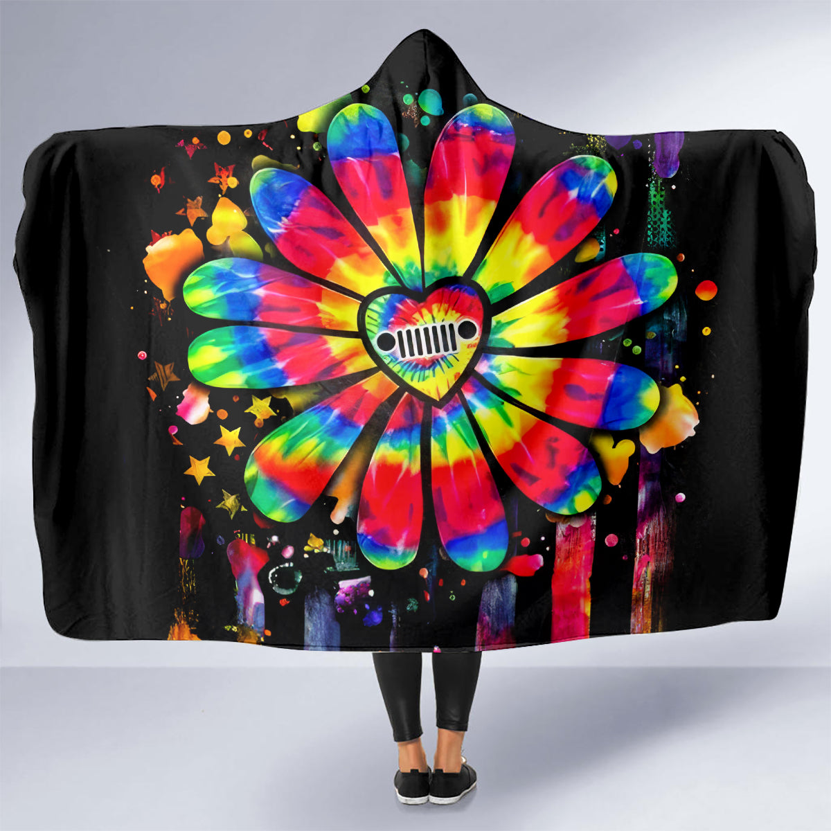 Hippie Jeep Hooded Blanket Daisy Jeep Girl