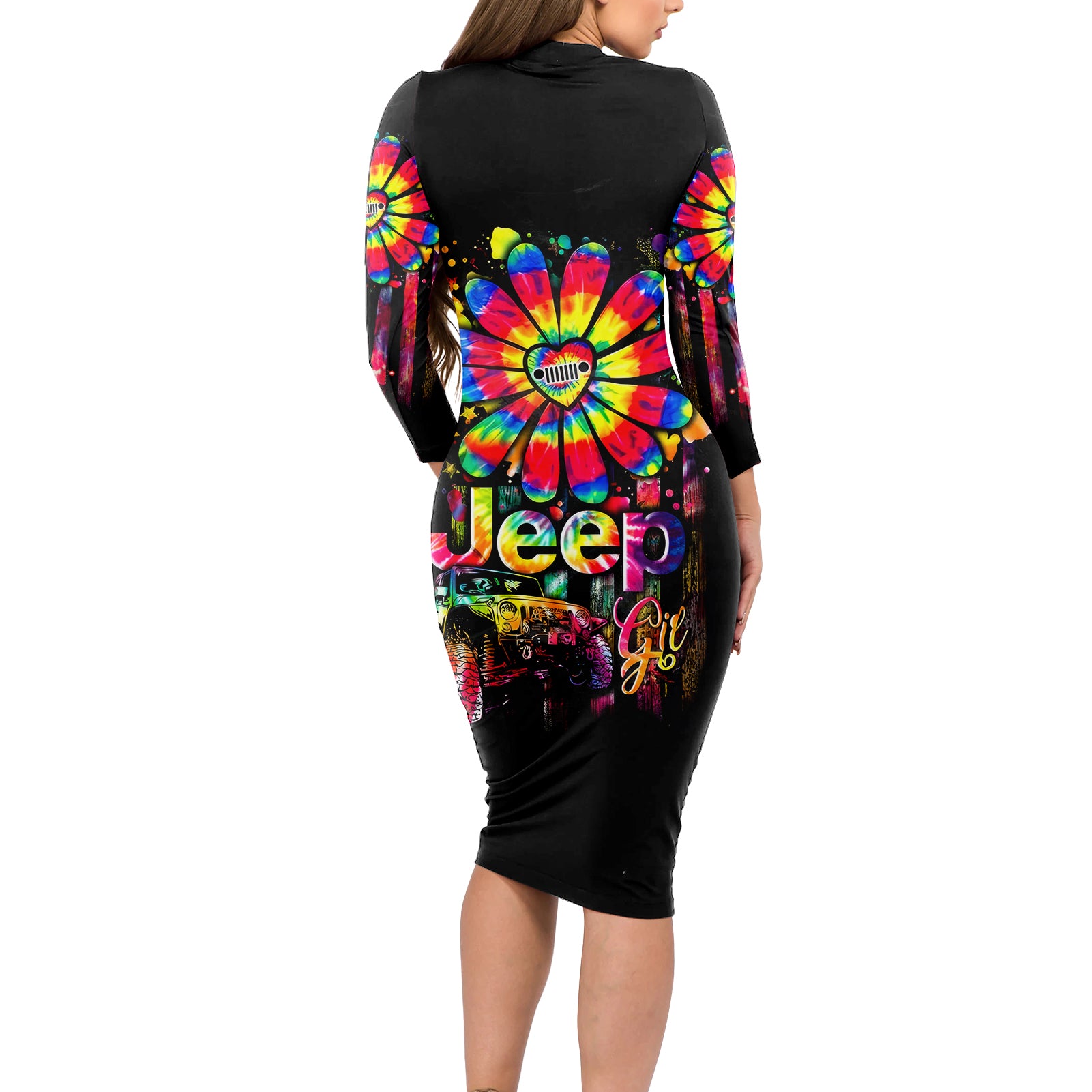 Hippie Jeep Long Sleeve Bodycon Dress Daisy Jeep Girl