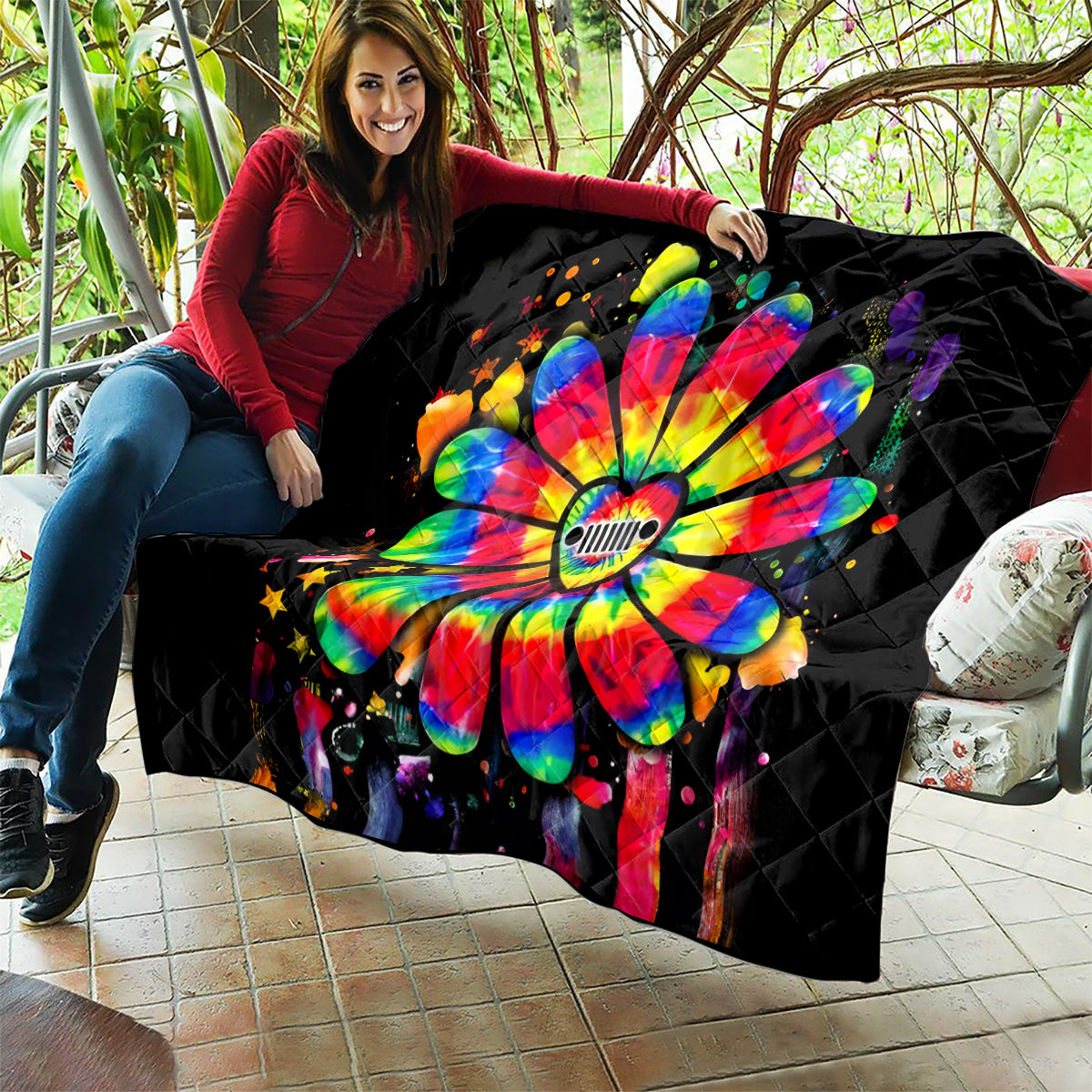 Hippie Jeep Quilt Daisy Jeep Girl