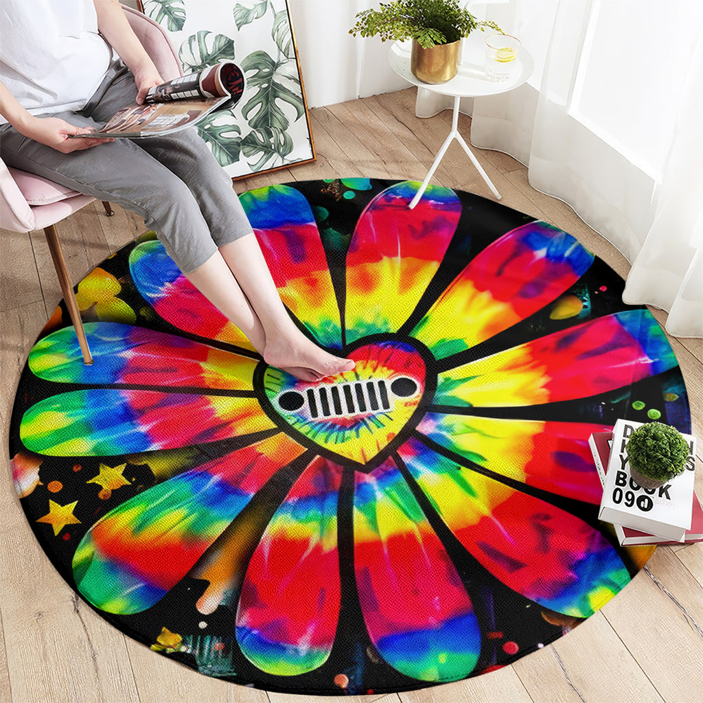 Hippie Jeep Round Carpet Daisy Jeep Girl