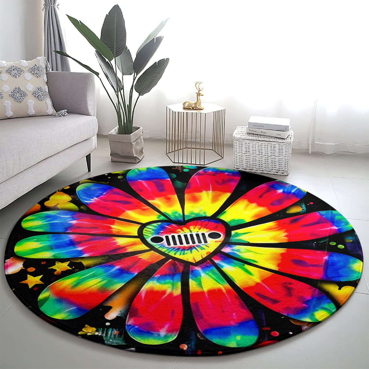 Hippie Jeep Round Carpet Daisy Jeep Girl