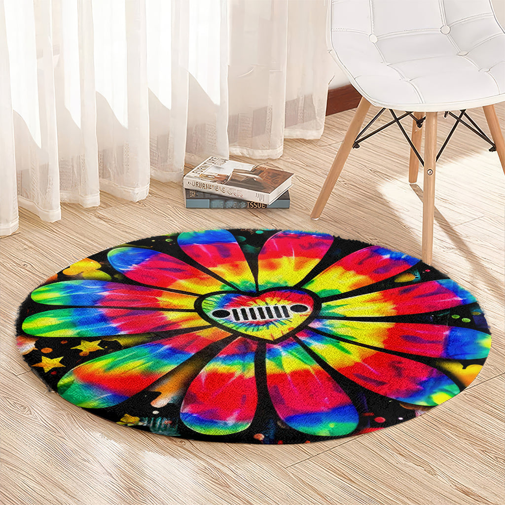 Hippie Jeep Round Carpet Daisy Jeep Girl