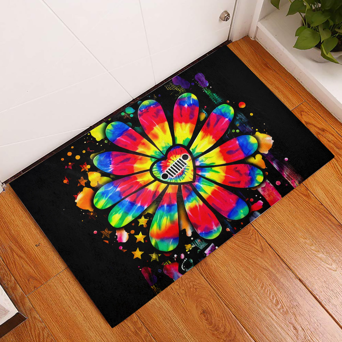 Hippie Jeep Rubber Doormat Daisy Jeep Girl