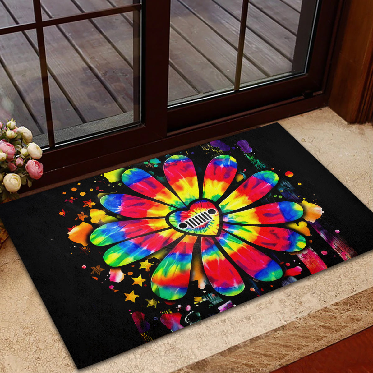 Hippie Jeep Rubber Doormat Daisy Jeep Girl