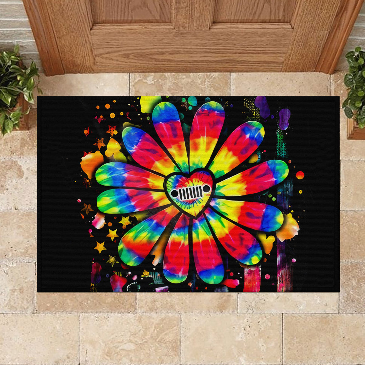 Hippie Jeep Rubber Doormat Daisy Jeep Girl