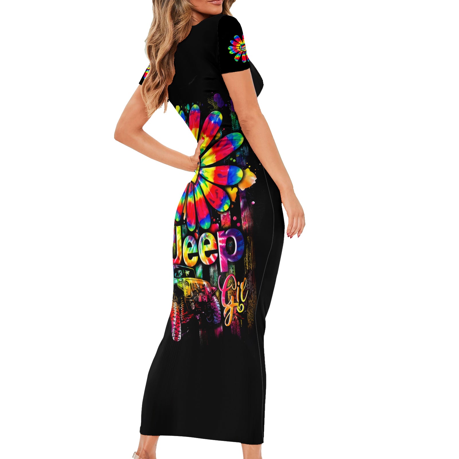 Hippie Jeep Short Sleeve Bodycon Dress Daisy Jeep Girl