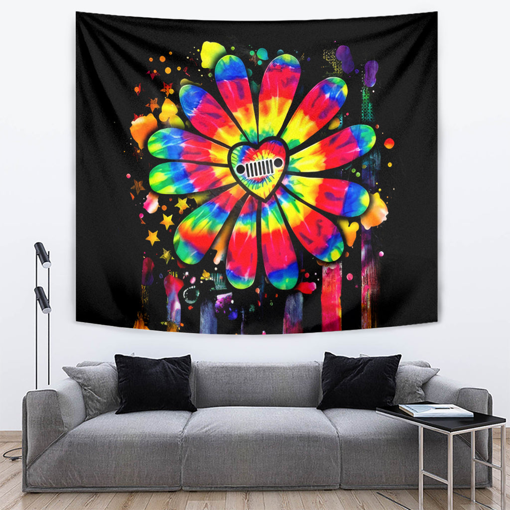 Hippie Jeep Tapestry Daisy Jeep Girl
