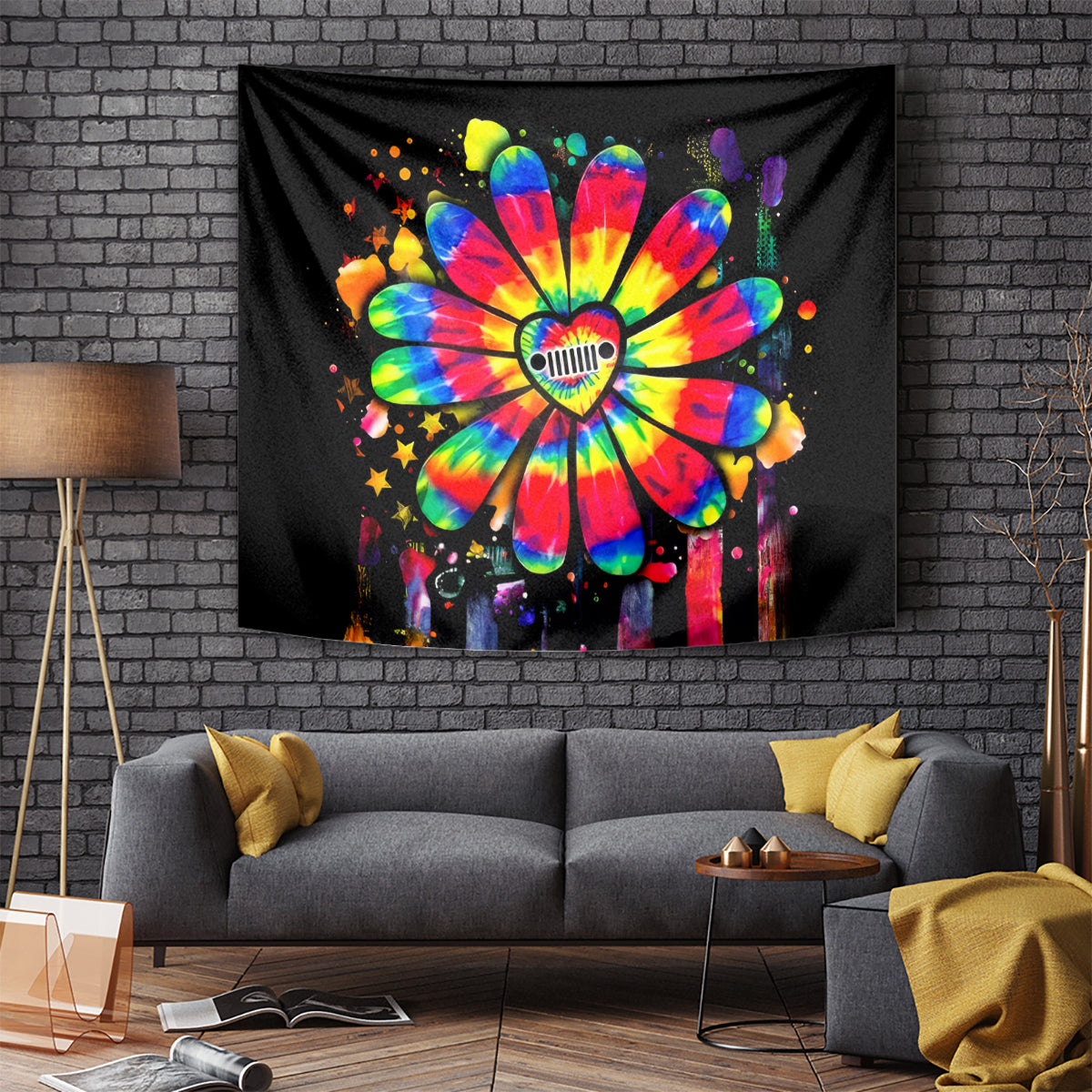 Hippie Jeep Tapestry Daisy Jeep Girl