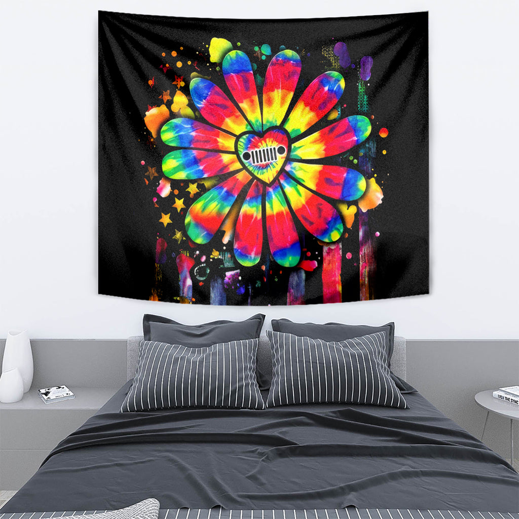 Hippie Jeep Tapestry Daisy Jeep Girl