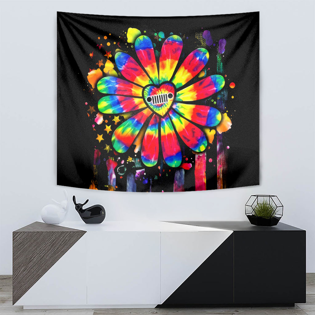 Hippie Jeep Tapestry Daisy Jeep Girl