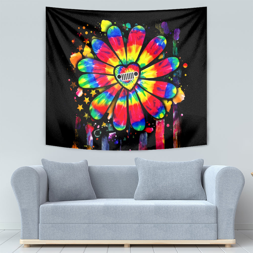 Hippie Jeep Tapestry Daisy Jeep Girl