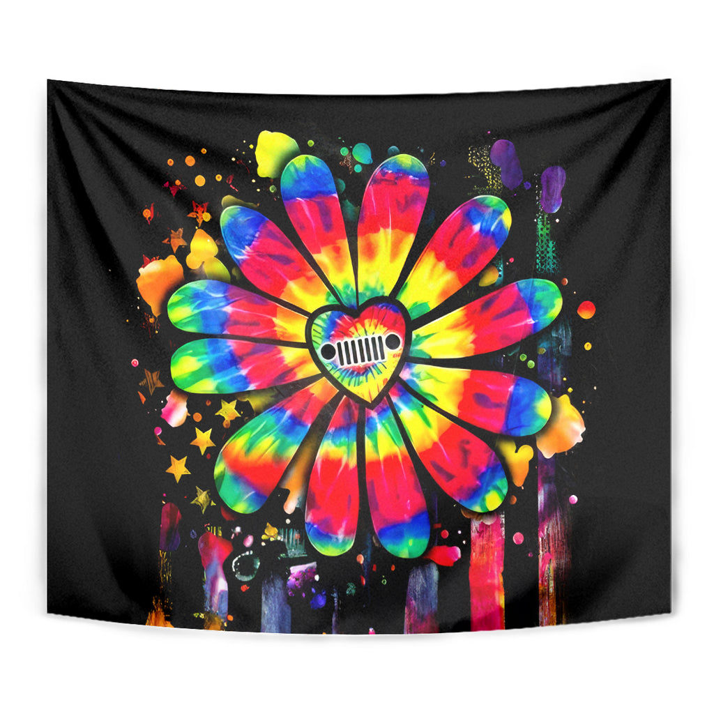 Hippie Jeep Tapestry Daisy Jeep Girl