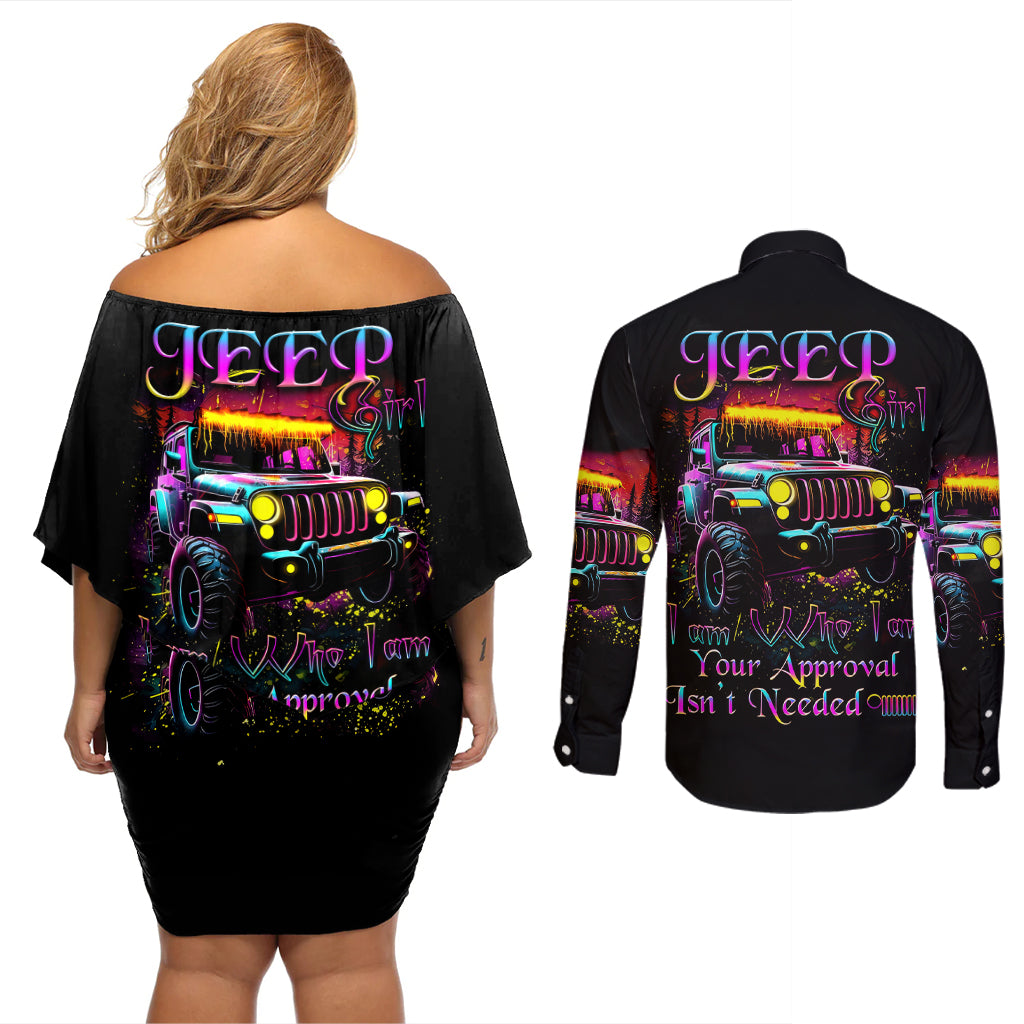 Glowing Jeep Couples Matching Off Shoulder Short Dress and Long Sleeve Button Shirt Jeep Girl Iam Who Iam Your Approval Isn't Needed