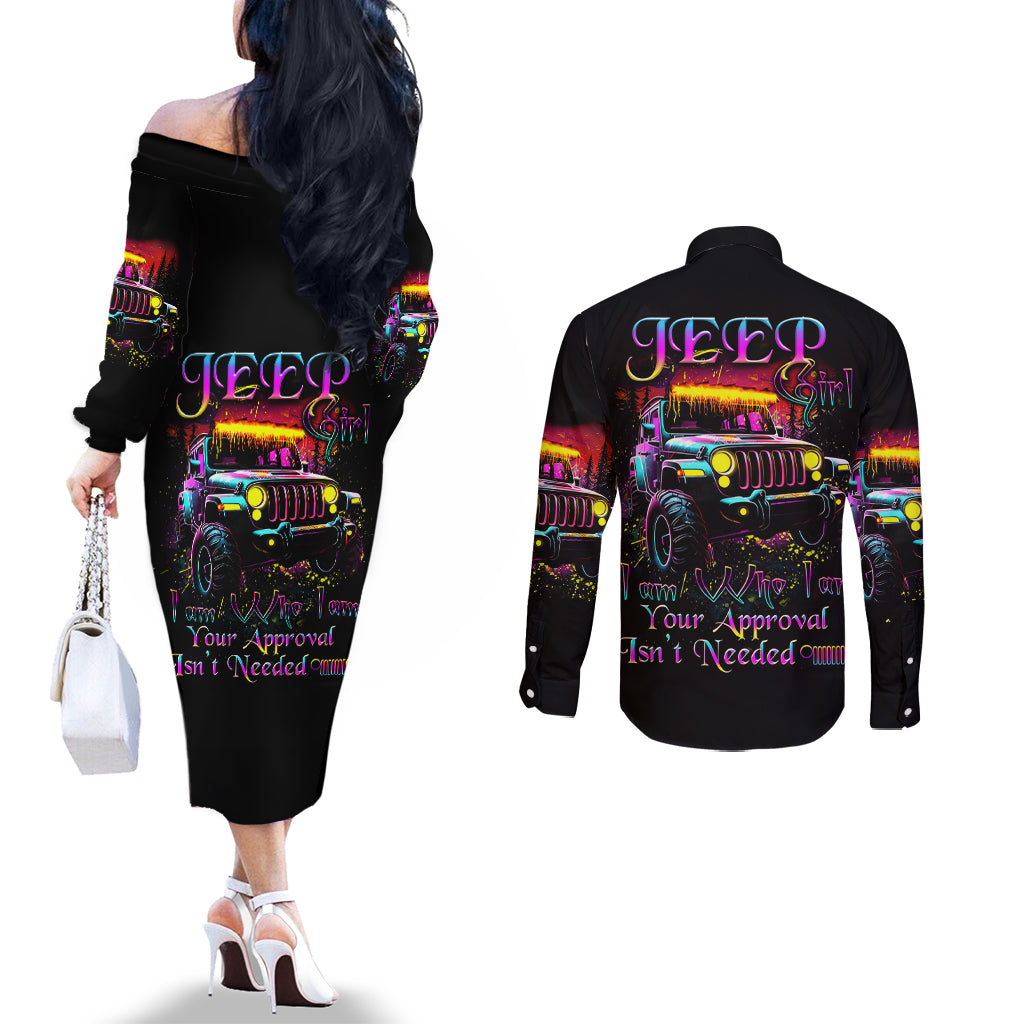 Glowing Jeep Couples Matching Off The Shoulder Long Sleeve Dress and Long Sleeve Button Shirt Jeep Girl Iam Who Iam Your Approval Isn't Needed