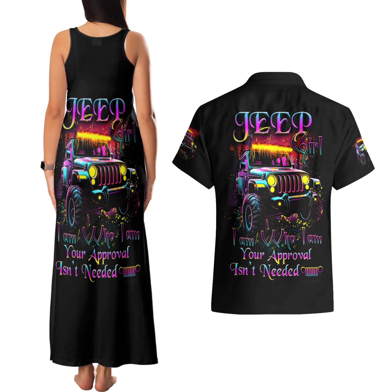 Glowing Jeep Couples Matching Tank Maxi Dress and Hawaiian Shirt Jeep Girl Iam Who Iam Your Approval Isn't Needed