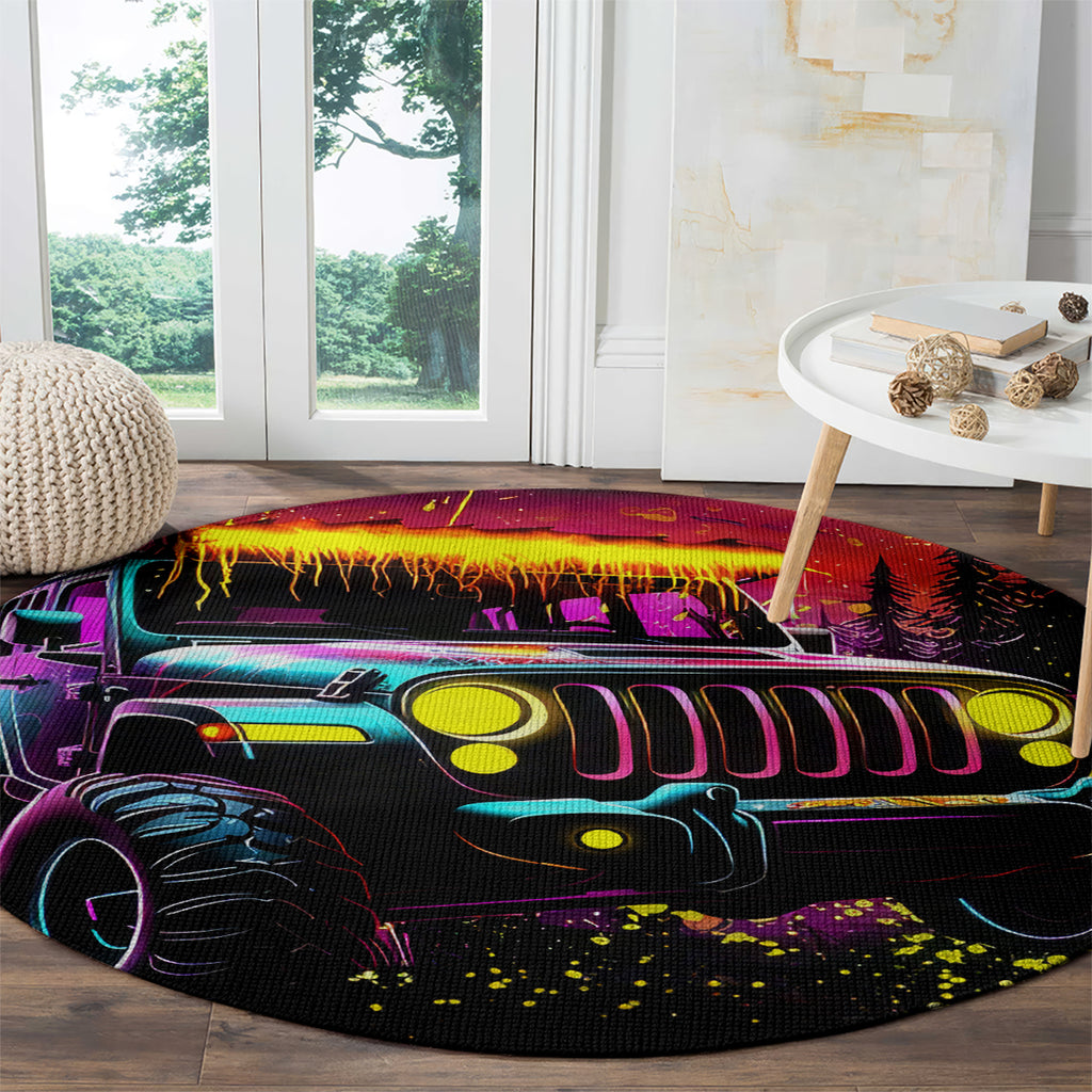 Glowing Jeep Round Carpet Jeep Girl Iam Who Iam Your Approval Isn't Needed