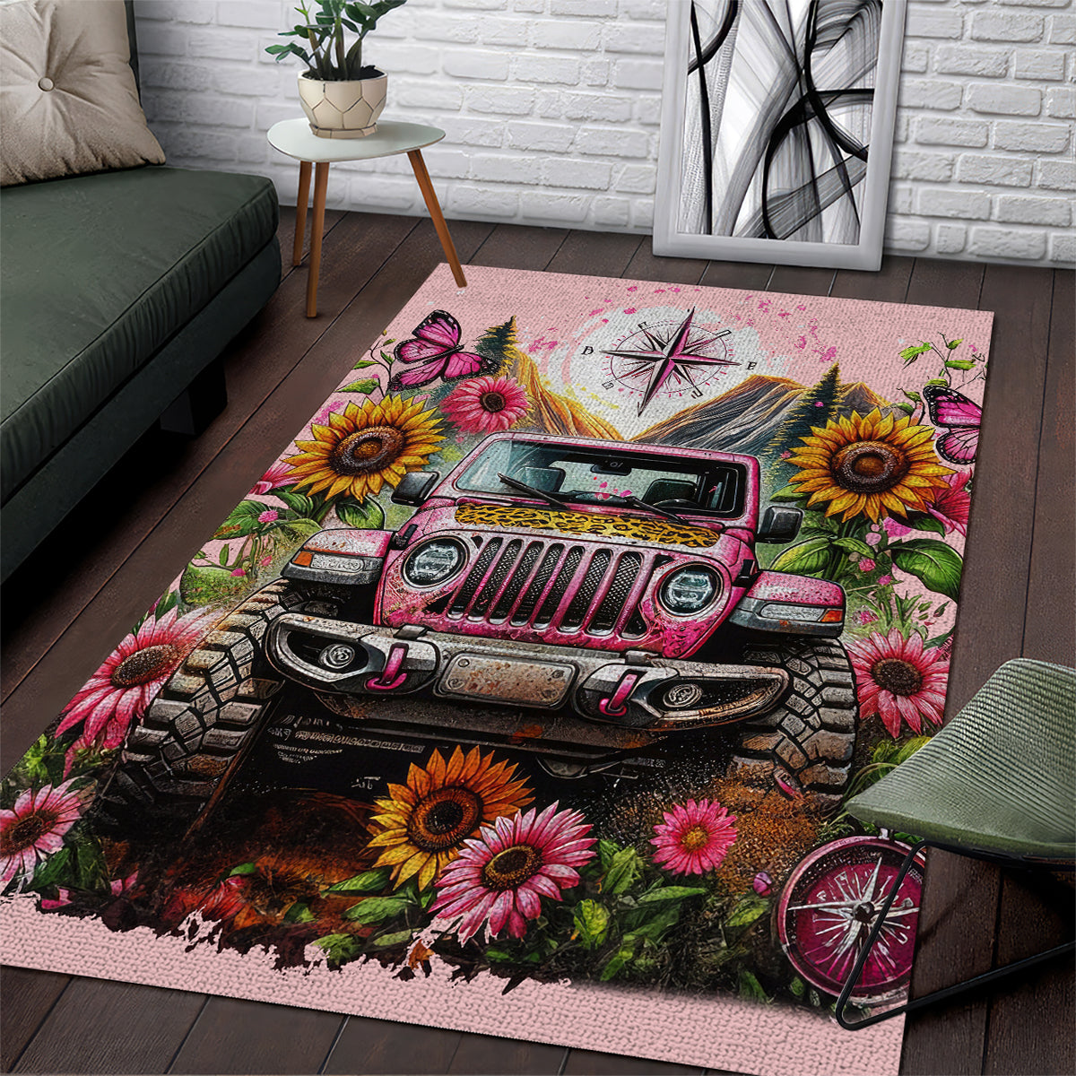 Flower Jeep Area Rug Not All Who Wander Are Lost