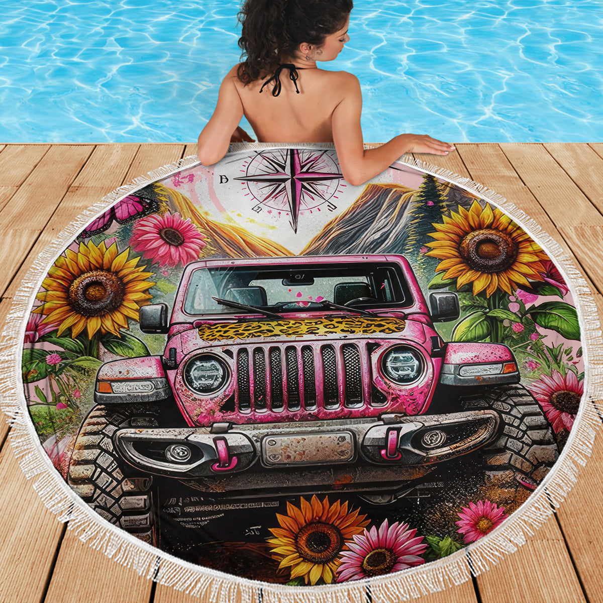 Flower Jeep Beach Blanket Not All Who Wander Are Lost