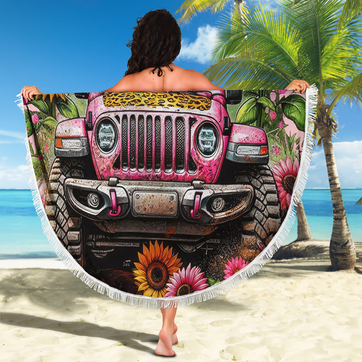 Flower Jeep Beach Blanket Not All Who Wander Are Lost