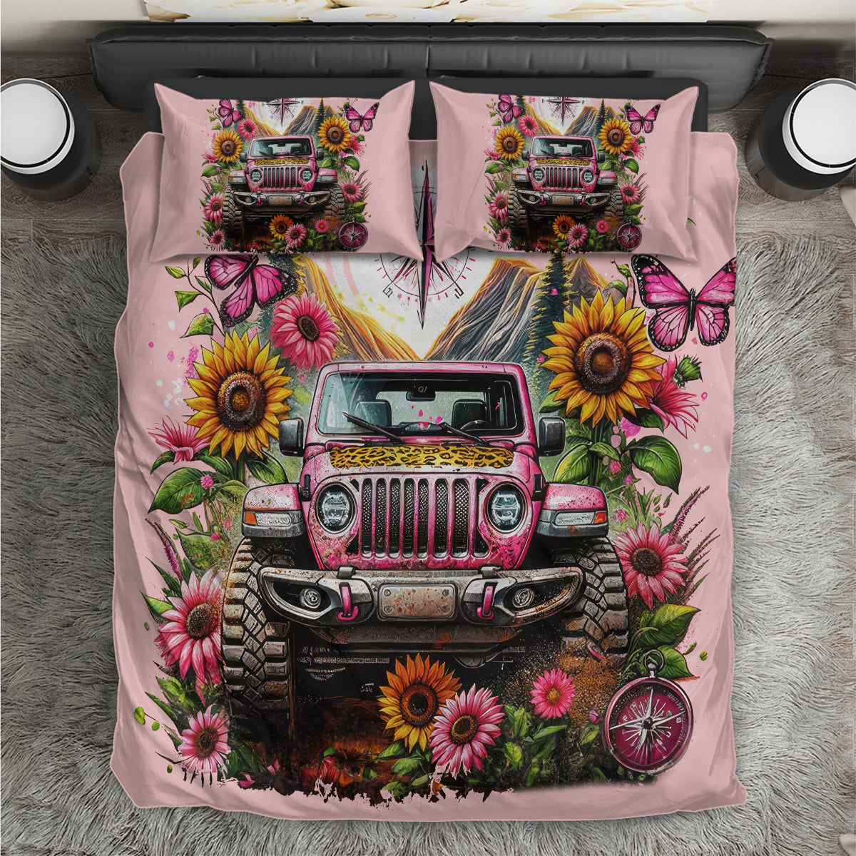 Flower Jeep Bedding Set Not All Who Wander Are Lost