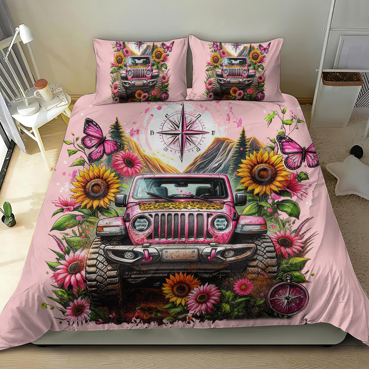 Flower Jeep Bedding Set Not All Who Wander Are Lost
