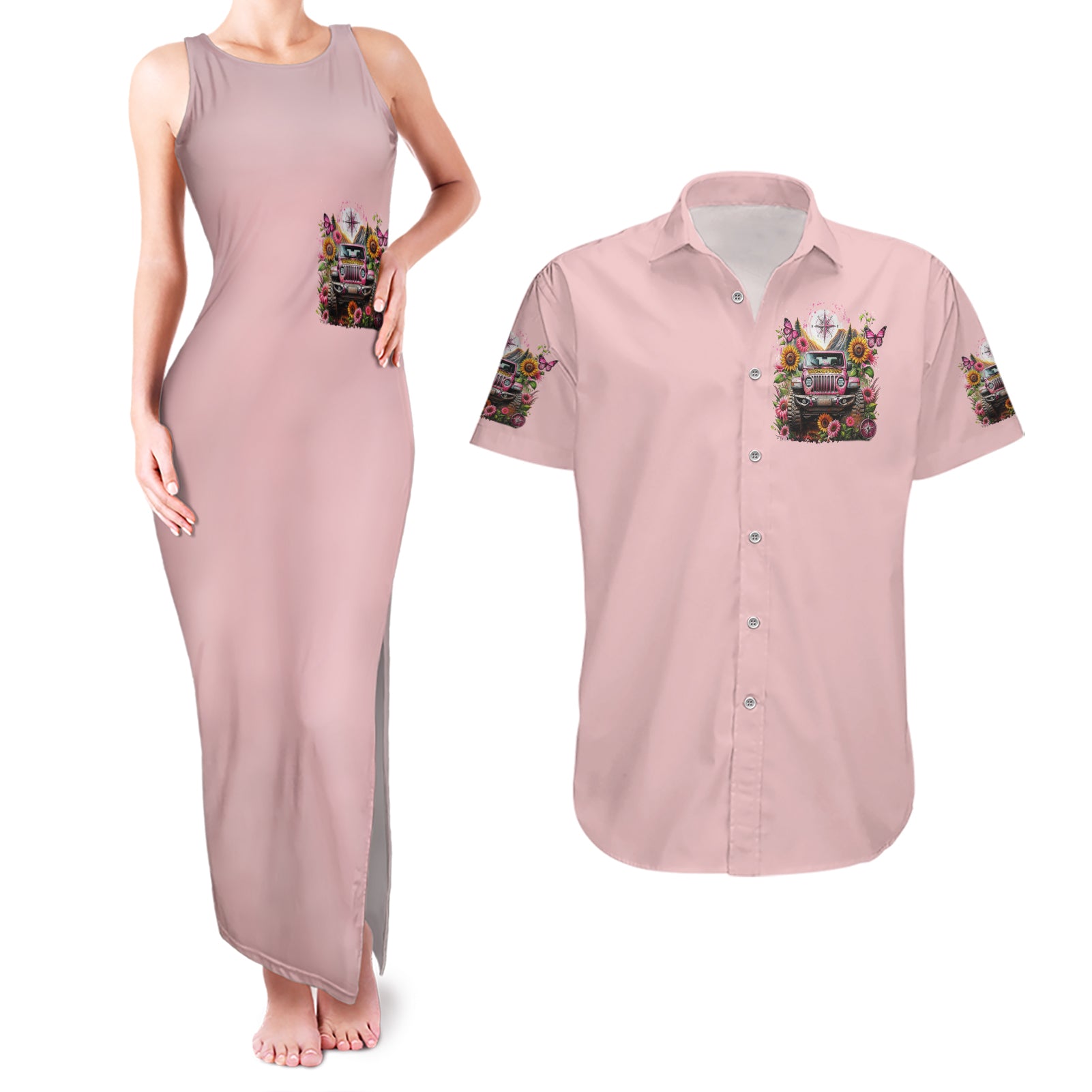 Flower Jeep Couples Matching Tank Maxi Dress and Hawaiian Shirt Not All Who Wander Are Lost