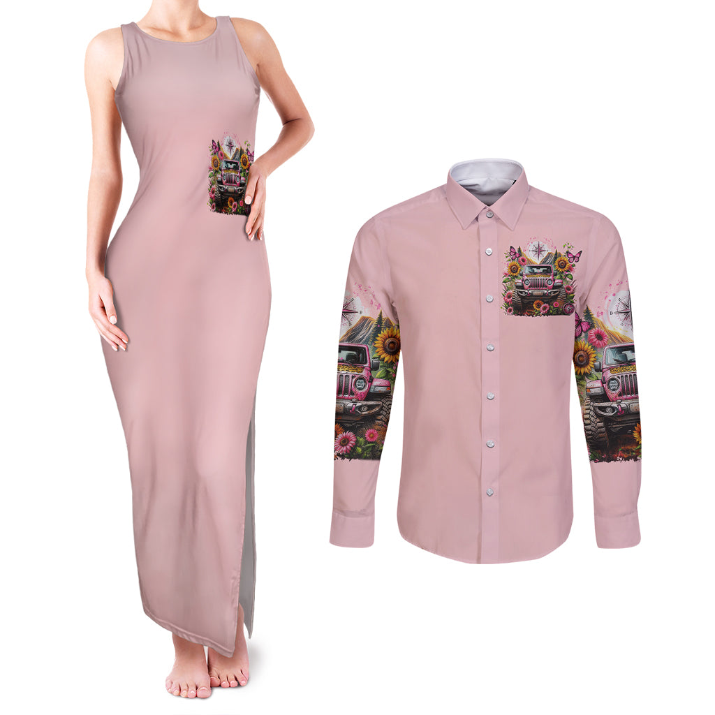 Flower Jeep Couples Matching Tank Maxi Dress and Long Sleeve Button Shirt Not All Who Wander Are Lost